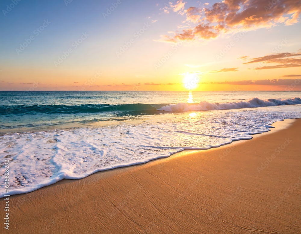 Fototapeta premium Golden sunset over tranquil beach