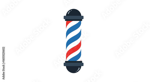 Classic Barber Pole Icon with Spiraling Red, White, and Blue Stripes Illustration