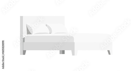 Minimalist White Bed Design with Pillows for Interior Decor and Comfort Illustration