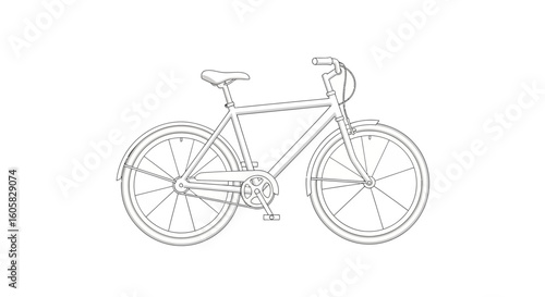 Line art rendering of a classic bicycle, promoting eco-friendly urban commuting and a healthy lifestyle, perfect for transportation or recreation