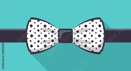 Cartoon Bow Tie with Polka Dots on a Teal Background, Symbolic of Formal Fashion 87 characters