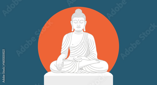 Elegant Buddha Figure in Meditative Pose, Radiating Serenity and Spiritual Harmony in a Calm Colored Background