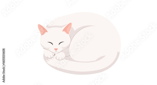 Serene slumber: A minimal depiction of a feline napping peacefully, embodies tranquility and simple beauty using soft white colors highlighting its