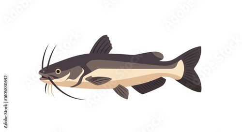 Cartoon representation of a catfish, showcasing its distinctive barbels and streamlined design, ideal for educational materials and wildlife