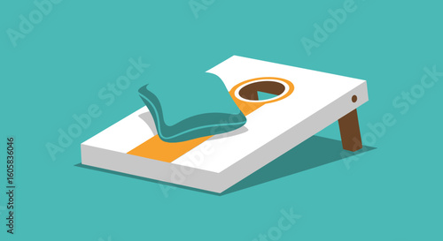 Illustrated cornhole game setup emphasizing leisure activity and outdoor recreation minimal style 90 characters