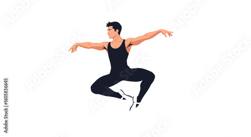 Dynamic ballet dancer strikes a pose with graceful movement, expressing artistic passion and discipline through controlled elegance and theatrical