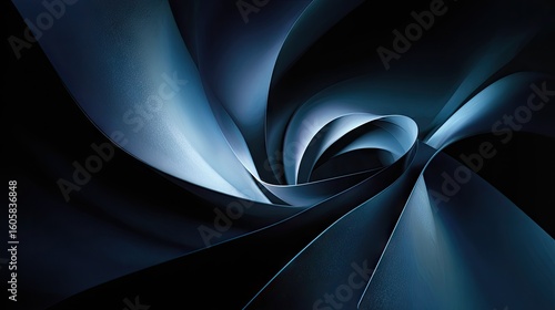 Deep blues and blacks create a complex abstract design.
