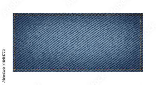 Denim rectangle patch with stitched edges, providing a versatile element for various design applications such as apparel, crafts, and digital art