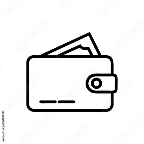 A minimalist monochrome line art illustration of a sleek, modern wallet with crisp details, suggesting themes of financial security, minimalist design, and efficient organization.