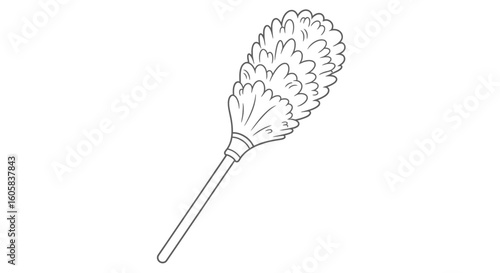Elegant line drawing of a feather duster for cleaning home dust and light debris with simplicity and elegance, suitable for various design