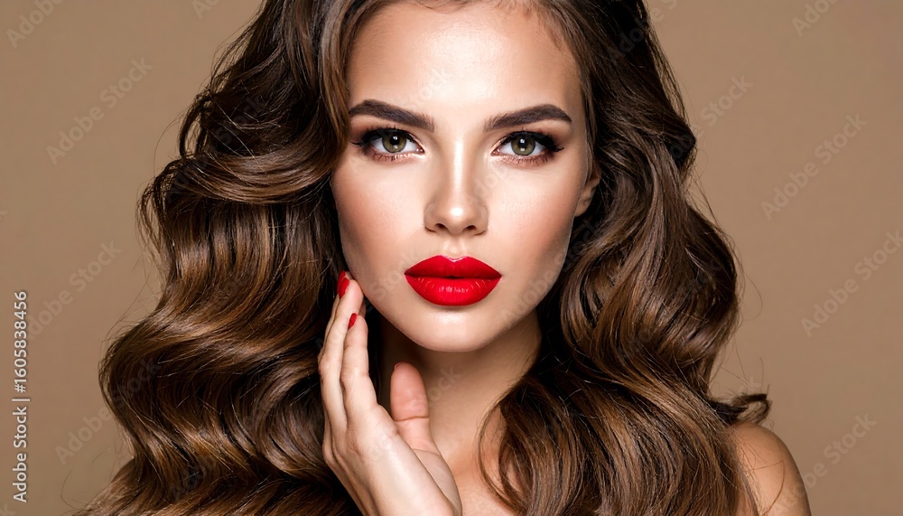 Fototapeta premium Portrait of a beautiful woman with perfect skin, makeup and hairstyle