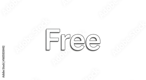 An isolated outline of the word free with shadows on a stark white plain backdrop providing promotion advertising concept 153 character