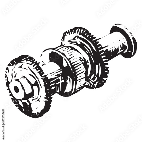 Elegant hand-drawn gear with flange, ideal for vintage engineering art and industrial designs