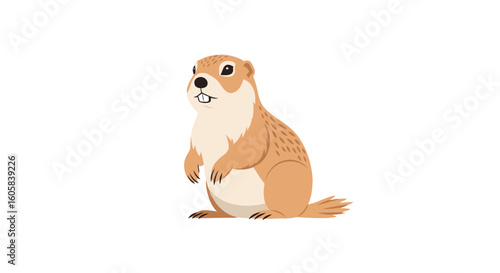 Adorable Cartoon Prairie Dog Character Standing Upright on a White Background, Perfect for Children's Book or Animal Illustration Design