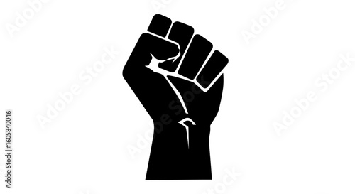 Symbol of solidarity: Black fist raised in defiance and empowerment against injustice expressing unity and strength standing for fundamental rights