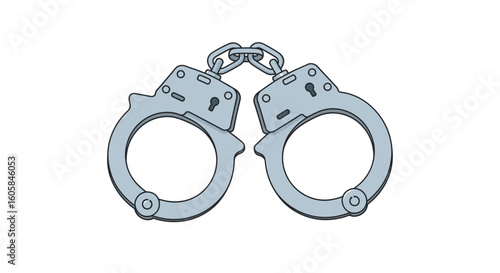 Illustration of interconnected metallic handcuffs on a crisp white backdrop demonstrating restriction and control, simple visual element