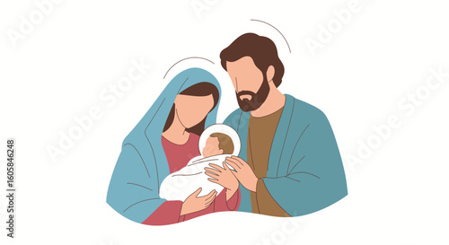 Serene depiction of the nativity scene featuring Mary Joseph and baby Jesus as a symbol of faith and hope for believers worldwide