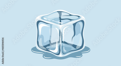 Frozen water cube in light blue shade, an icon of purity and icy freshness that suggests refreshment and coolness with a clean and contemporary touch