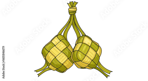 Delightful Ketupat Duo: A Festive Culinary Icon Woven with Tradition, Representing Celebration and Cultural Significance During Special Occasions