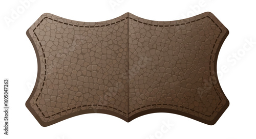Embossed Brown Leather Patch with Stitched Border on White Backdrop Offering Textural Appeal and Craftsmanship for Design Projects