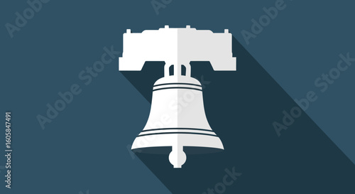 Stylized liberty bell emblem with deep shadow effect against a solid background, evoking patriotic themes and national symbolism with a minimalist