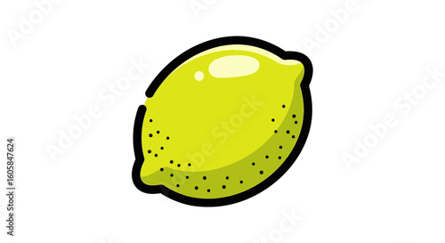 Stylized illustration of a vibrant green-yellow lemon with speckled surface on white background