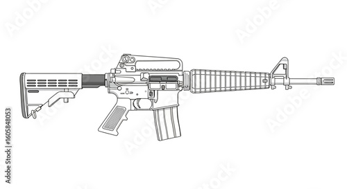 Detailed Vector Illustration of an Assault Rifle on White Backdrop, a symbol of power and precision for design or illustrative purposes