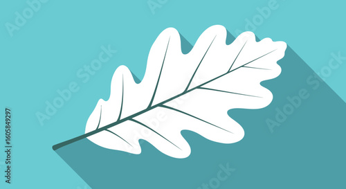 Stylish isolated oak leaf illustration with elongated shadow for autumnal designs and backgrounds showing nature's beautiful shapes and forms