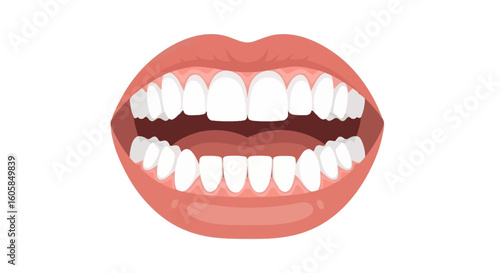 Cartoonish mouth with healthy teeth, dental hygiene and oral health represented in a digital illustration ideal for dental clinics and health