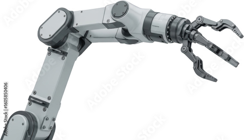Industrial robotic arm with articulated joints and gripper high tech machine manufacturing technology transparent background