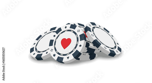 Illustrated Poker Chips Stacked Showing a Heart Suit for Casino Gaming Fun and Fortune themed design element, Isolated