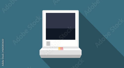 Flat Vector Graphic Illustration of a Vintage Instant Camera on Teal Background