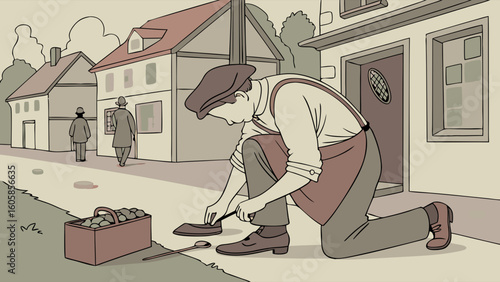 Traditional Shoeshiner Polishing Shoes on a Vintage Street