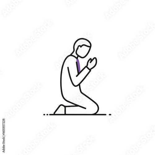 A minimalist illustration of a person in a prayer pose.