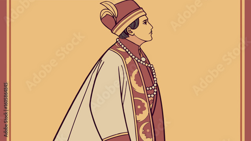 Regal Eastern Figure in Traditional Attire Profile Illustration