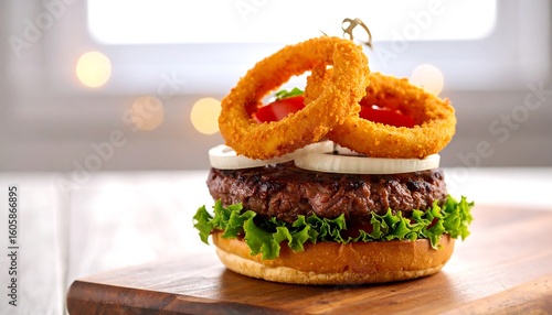 Gourmet burger with onion rings (2)