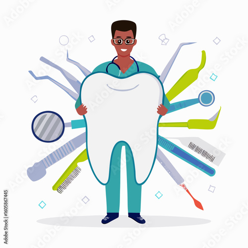 Man brushing teeth cartoon illustration with toothbrush in hand