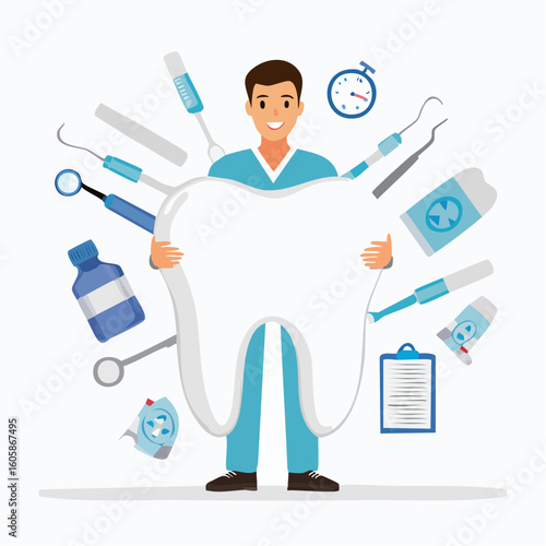 Cartoon doctor holding syringe in medical illustration