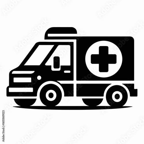 Ambulance Icon in Black and White Design