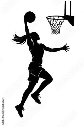 Female Basketball Player Dunking Silhouette
