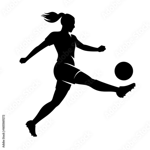 Female Soccer Player Kicking Ball Silhouette