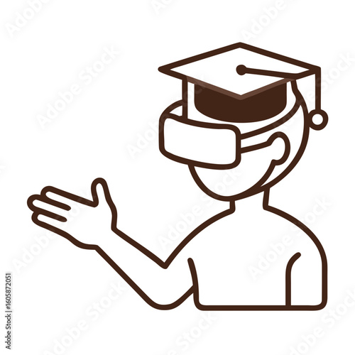 Student Engaged in Virtual Reality Learning Experience While Gesturing With Hand