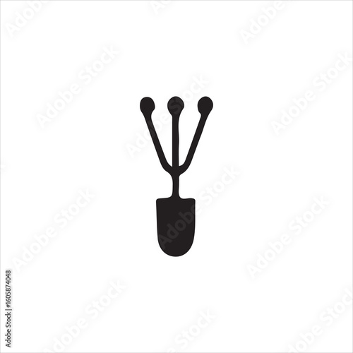 Black silhouette of a garden trowel with three prongs garden tool spade