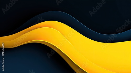 Abstract design with wavy yellow and dark blue layers.