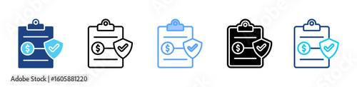 Insurance Policy icon sheet multiple style collection
