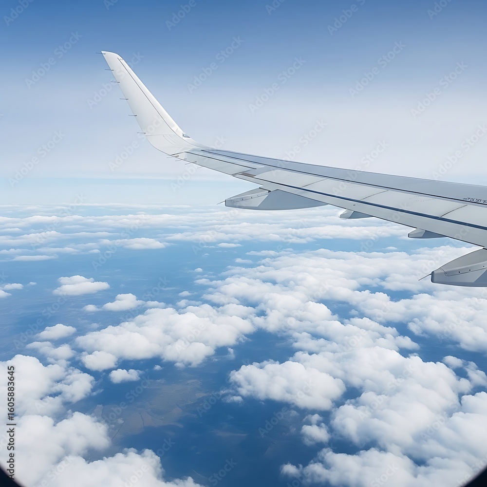 Obraz premium Airplane wing over a vast expanse of clouds.