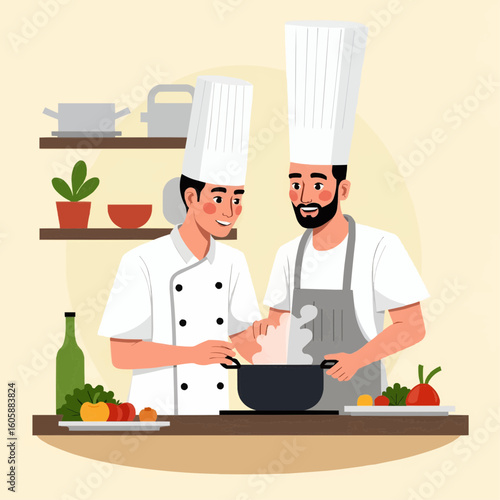 Chef Teaches Young Cook How to Prepare Food in Kitchen