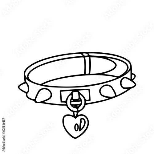 spiked pet collar with heart tag