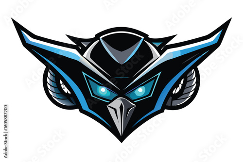 Robotic Owl Head Esports Mascot Logo for T-shirts & Stickers - Cybernetic Vector Emblem