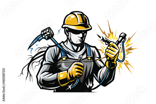 Electrician Esports Mascot Logo for T-shirts & Stickers - Technician Emblem